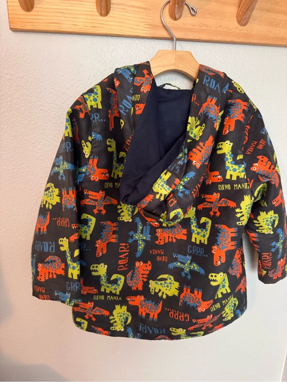 OshKosh B'gosh Black Hooded Raincoat with Bright Dino Print